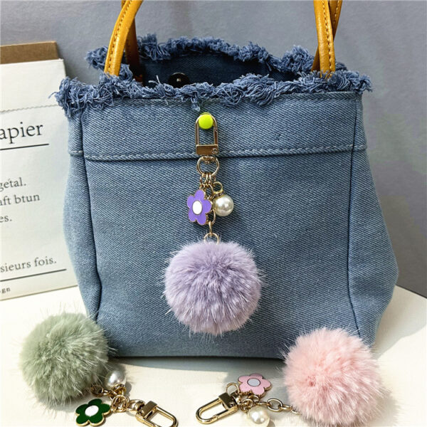 oly-8f33cc6a4eefda469756744e1c96e656 Wholesale Small Fresh Flower Fur Ball Car Keychain Colorfulful Candy Ball Pearl Bag Pendant Earphone Set Bag Pendant Accessories