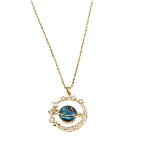 Wholesale Copper Titanium Steel Simple Style Plating Inlay Planet Zircon Pendant Necklace