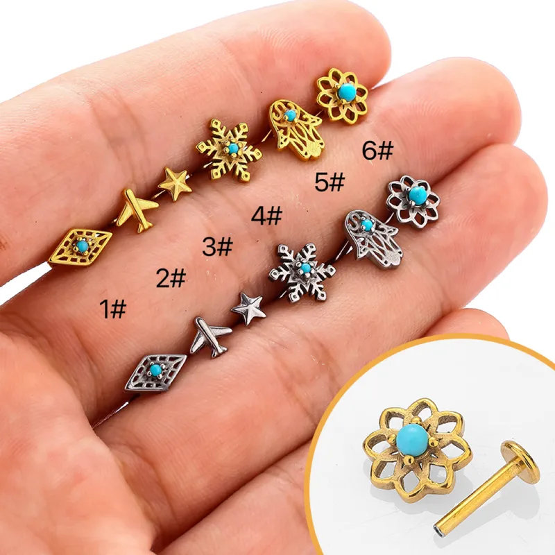 Wholesale 1 Piece Lip Rings Simple Style Commute Palm Snowflake 316L Stainless Steel Waterproof Non Tarnish Surgical Steel December Birthstone Turquoi