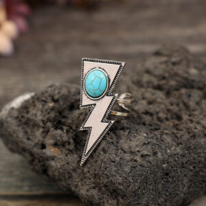 Wholesale Cross-border European and American independent station Western style retro creative lightning turquoise personality ring