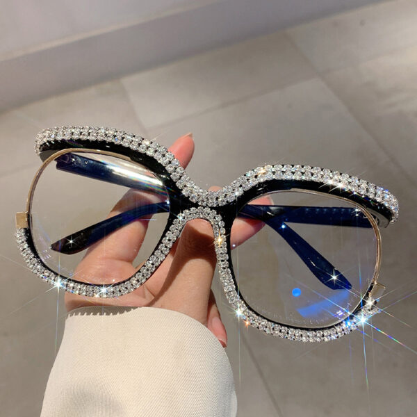 Wholesale Factory direct net red with European and American big frame flat mirror fashion personality double row diamond frame glasses