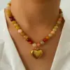 Wholesale 304 Stainless Steel Geometric PVD Coated Imitation Pearl Natural Stone Rhinestones Real Gold Plated IG Style Elegant Retro Waterproof Non Tarnish Surgical Steel Cross Chain Handmade String Beads Chain Lobster Trigger Clasp Closure Green Gold Multi Charms Necklace