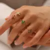 Wholesale PVD Coated 18K Gold Real Gold Plated Four Leaf Clover 304 Stainless Steel Cute Waterproof Non Tarnish Open Rings