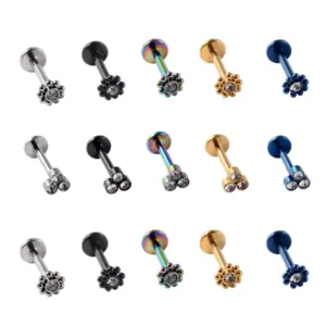 Wholesale 1 Piece Lip Rings Casual Geometric 304 Stainless Steel Zircon 18K Gold Plated Lip Rings Ear Cartilage Rings & Studs