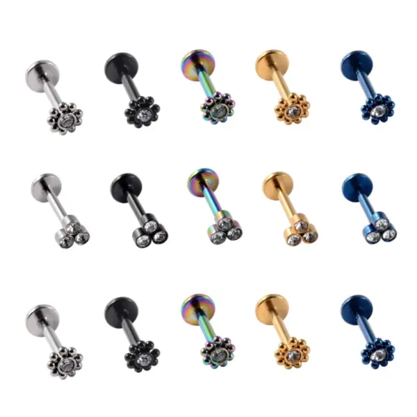 Wholesale 1 Piece Lip Rings Casual Geometric 304 Stainless Steel Zircon 18K Gold Plated Lip Rings Ear Cartilage Rings & Studs