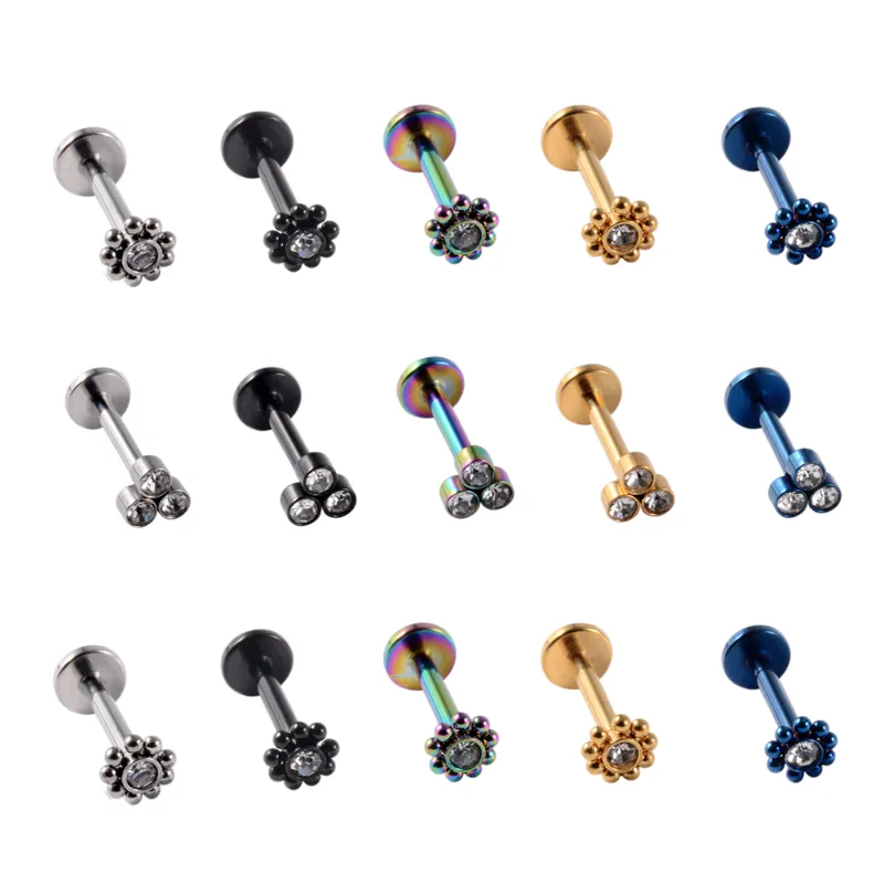 Wholesale 1 Piece Lip Rings Casual Geometric 304 Stainless Steel Zircon 18K Gold Plated Lip Rings Ear Cartilage Rings & Studs