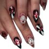 Wholesale Clown Almond Nail Tips Halloween Face Blood Drop Striped Diamond Pattern Nail Wearing