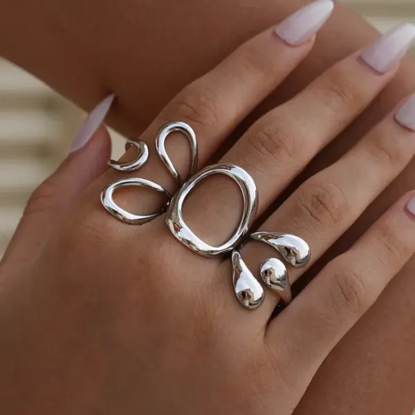 Summer Ladies' 18K Gold Plated Stainless Steel Geometric Open Ring Adjustable Size Non-Tarnishable Simple Fashion Ring