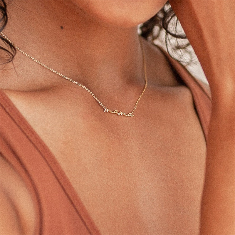 Wholesale Amazon's Best Selling Mama Pendant Clavicle Chain Stainless Steel Fashion European and American Style Necklace Jewelry Mother's Day Gift
