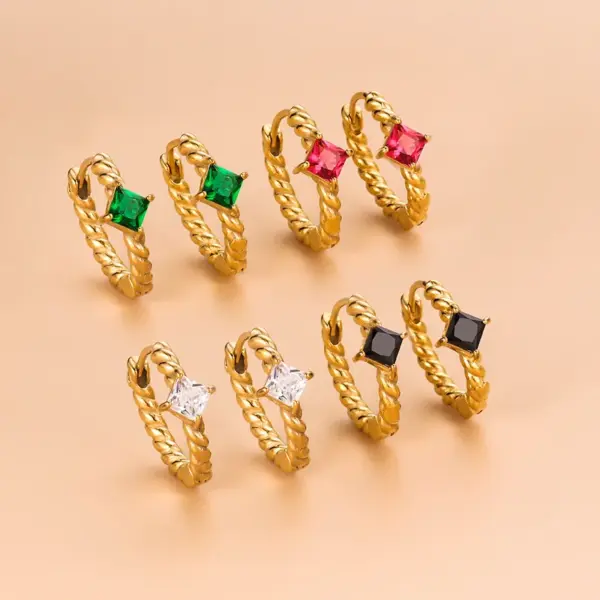 Wholesale 1 Pair Fashion Geometric Gold Plated 304 Stainless Steel Zircon Stainless Steel Earrings