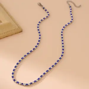 Blue Plus White 3mm Diamond Silver Necklace