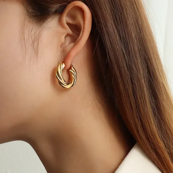 Wholesale PVD Coated Real Gold Plated 18K Gold Geometric 304 Stainless Steel Fashion Waterproof Non Tarnish Earrings