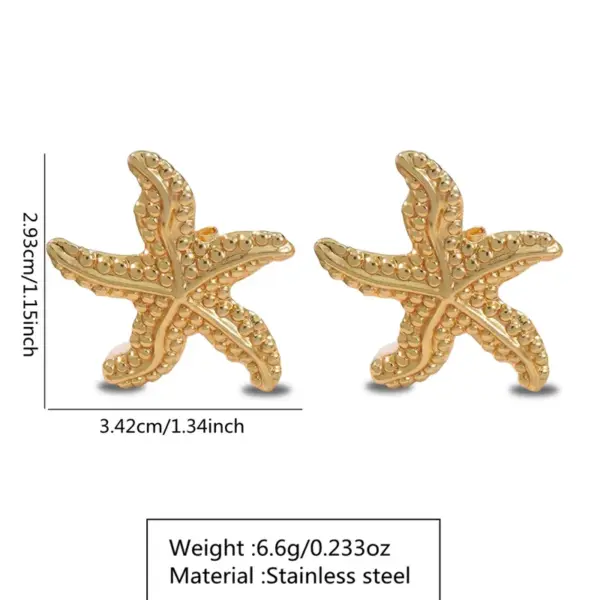 1 Pair Beach Simple Style Classic Style Starfish Shell 304 Stainless Steel Imitation Gold Electroplating Ear Studs