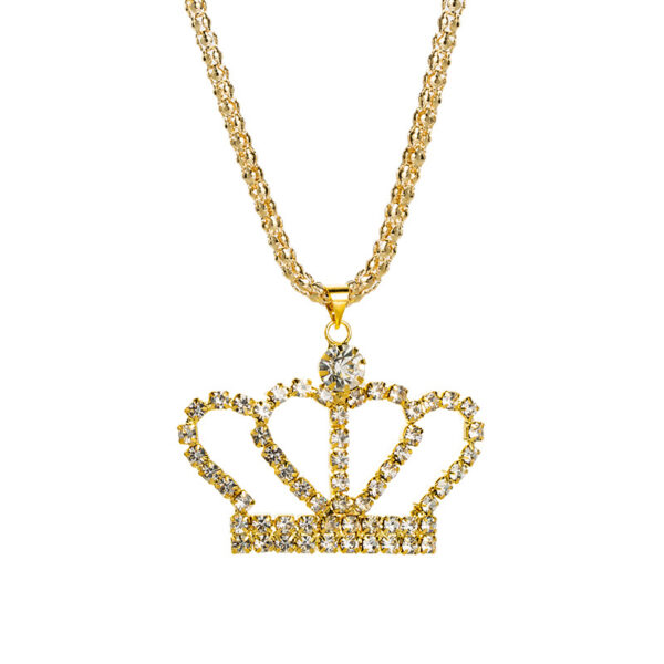 Wholesale European and American fashion all-match full diamond crown hollow lady pendant necklace long diamond sweater chain cross-border supply