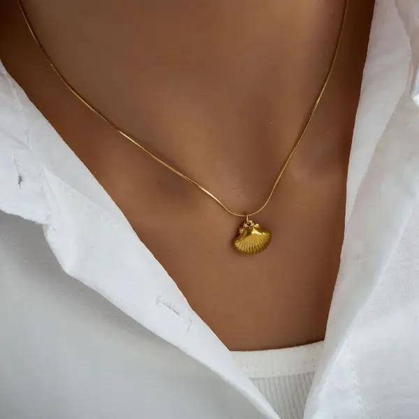 Wholesale Jewelry Exaggerated Beach Starfish Conch Shell 304 Stainless Steel Snake Chain Pendant Necklace