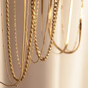 Wholesale Vacuum Plating 18K Gold Plated Geometric 304 Stainless Steel Business Vintage Style 304 Stainless Steel Lobster Trigger Clasp Closure Chain Necklace