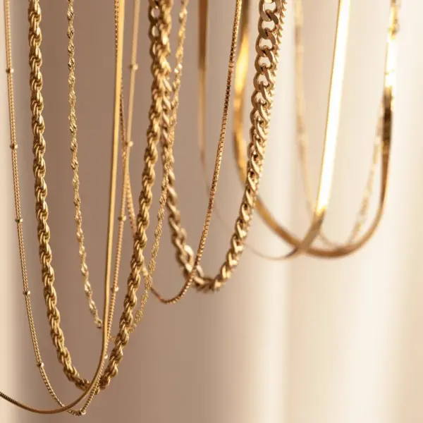 Wholesale Vacuum Plating 18K Gold Plated Geometric 304 Stainless Steel Business Vintage Style 304 Stainless Steel Lobster Trigger Clasp Closure Chain Necklace