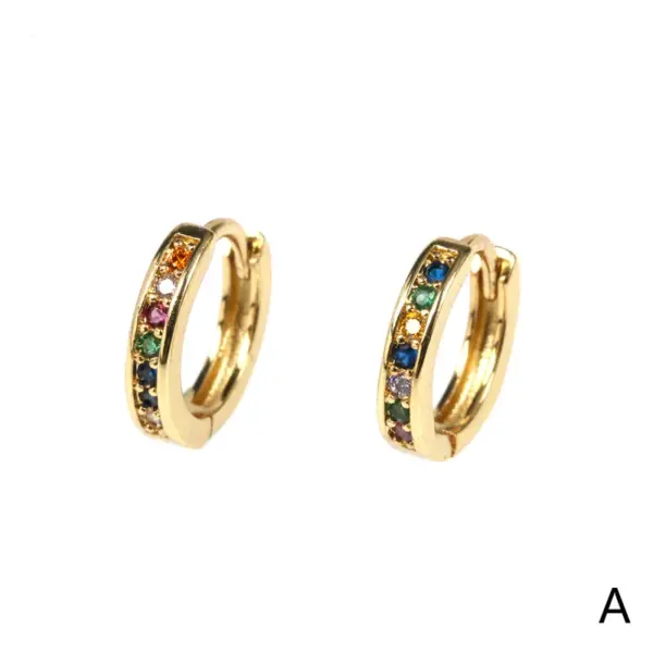 Wholesale Fashion Round Gold Plated Copper Zircon Hoop Earrings
