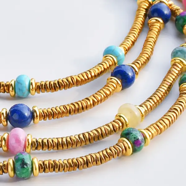 Wholesale Retro Geometric 316L Stainless Steel Natural Stone Vacuum Plating Necklace In Bulk