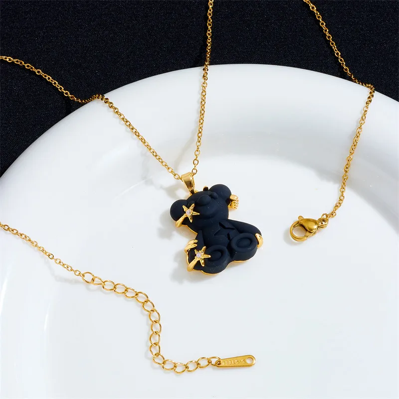 Wholesale Jewelry Cute Little Bear Star 201 Stainless Steel Copper Resin Zircon Plating Inlay