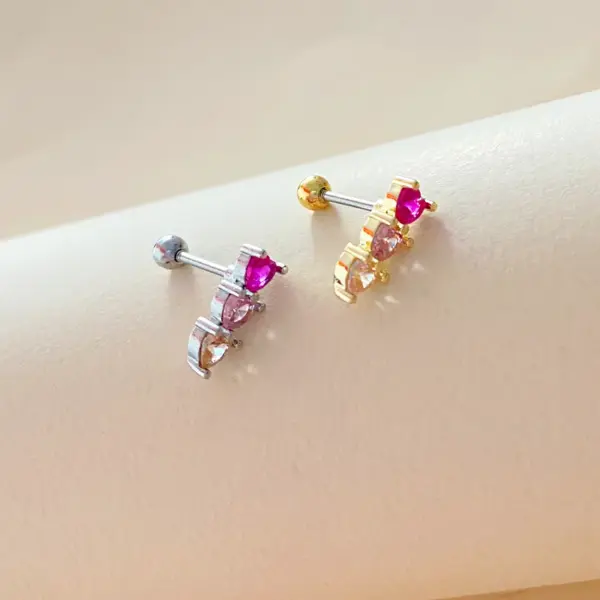 Wholesale 1 Piece Cute Heart Shape Plating Inlay Stainless Steel Steel Copper Zircon White Gold Plated Gold Plated Cartilage Earrings