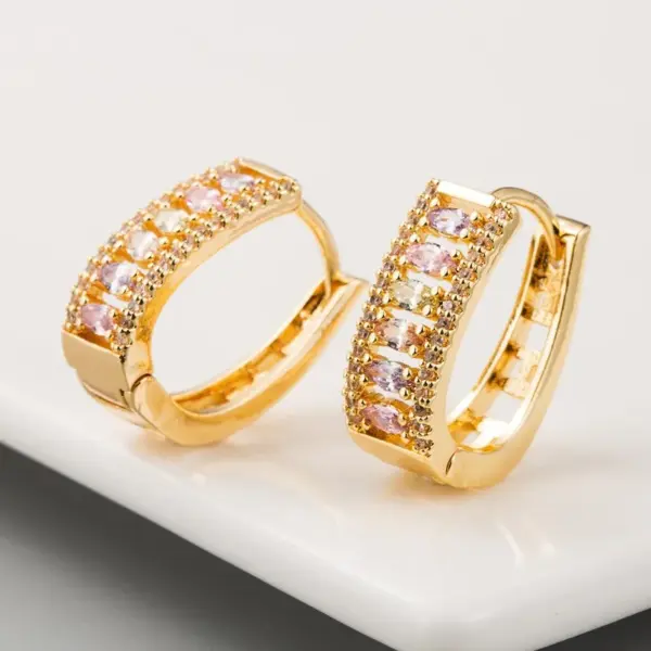 Wholesale Korean Earrings Female Earrings Copper Inlaid Zircon Plating 18k Real Gold Gold French Earrings