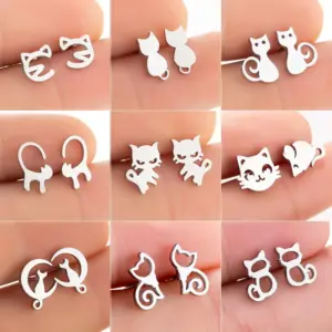 Wholesale PVD Coated 18K Gold Real Gold Plated Cat 304 Stainless Steel Cute Waterproof Non Tarnish Ear Studs