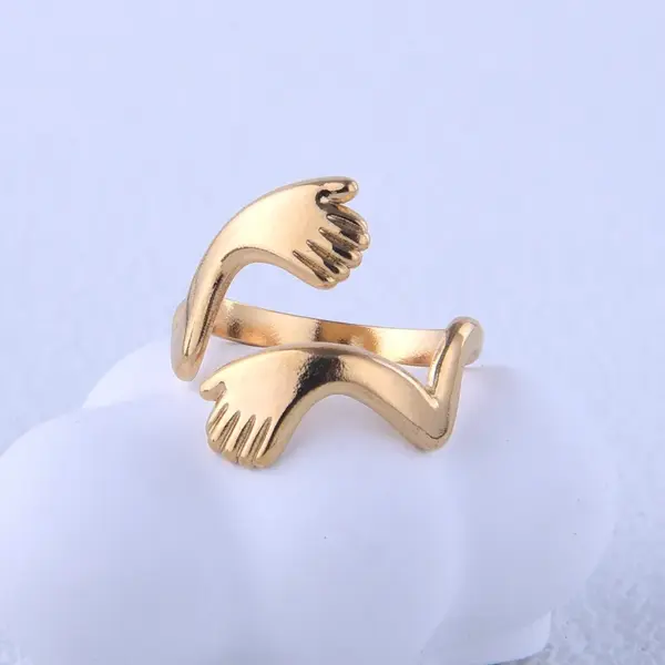 Wholesale PVD Coated Real Gold Plated Hand Titanium Steel Fashion Waterproof Non Tarnish Rings