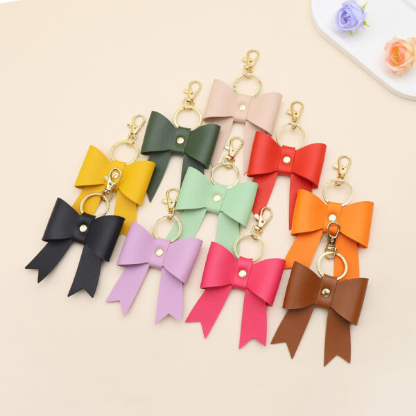 Wholesale New simple PU leather bow shape key chain bag pendant accessories
