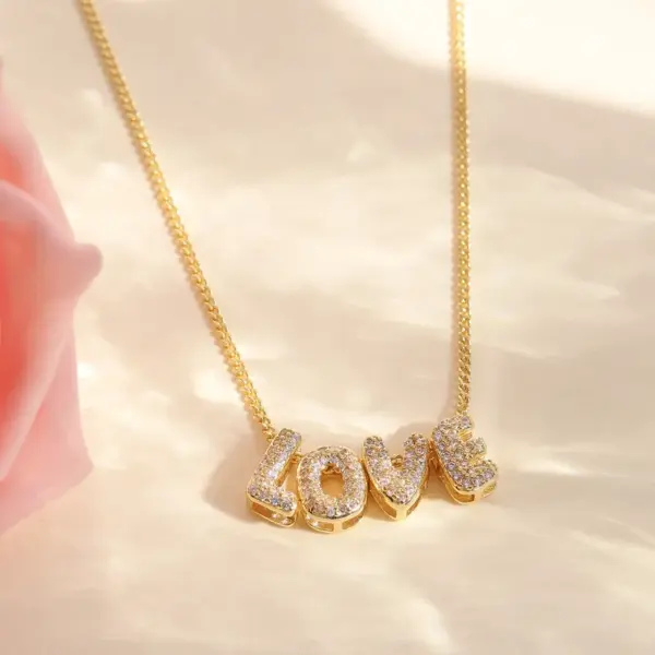 Wholesale Jewelry Vintage Style Classic Style Letter Brass Zircon 18K Gold Plated Plating Pendant Necklace Cable Chain