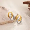 Wholesale Copper Oval Electroplating 18K Real Gold Plated Simple Style Gold Silver Drop Earrings