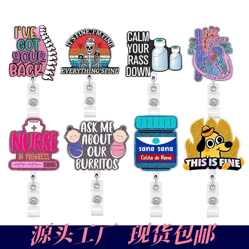 Wholesale Customizable Loose wder Acrylic DIY Patch Fun Retractable Badge Clip Badge Reel Easy to Pull