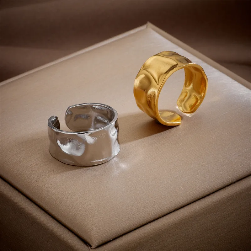 PVD Coated 18K Gold Plated Irregular Titanium Steel Simple Style Waterproof Non Tarnish Open Ring