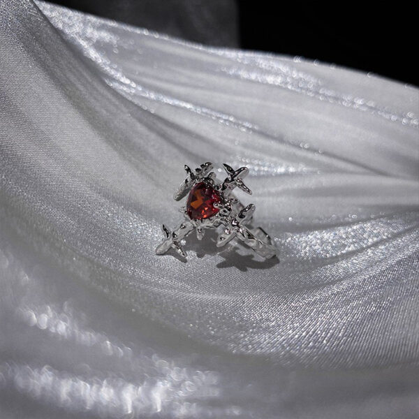 Wholesale Cross-border Retro Exaggerated Dark Cross Red Love Zircon Ring Finger Ring Opening Adjustable Ring