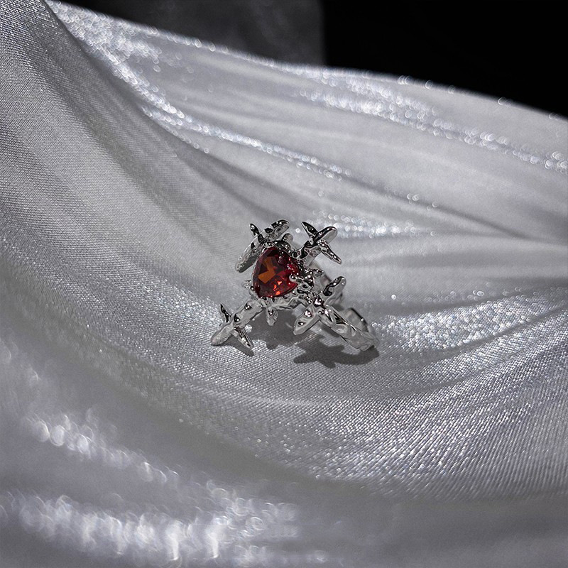Wholesale Cross-border Retro Exaerated Dark Cross Red Love Zircon Ring Finger Ring Opening Adjustable Ring