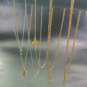 Wholesale 304 Stainless Steel Casual Simple Style Cross Double Layer Necklaces Pendant Necklace