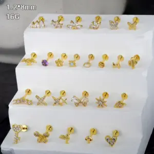 Fashionable Stainless Steel 316L Heart Shaped Earring Studs Flat Bottom With Internal And External Thread Zirconia Lip Pins