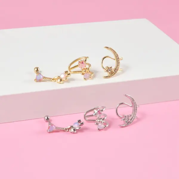 Wholesale 1 Piece Cute Star Moon Bear Plating Stainless Steel Ear Clips