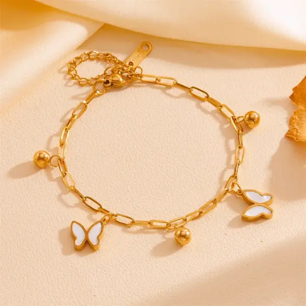 Wholesale 304 Stainless Steel Star Heart Shape Butterfly PVD Coated Acrylic 18K Real Gold Plated IG Style Sweet Waterproof Non Tarnish Inlay Gold Silver Bracelets Anklet