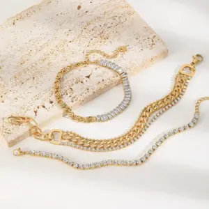 Wholesale Casual Elegant Cute Geometric 304 Stainless Steel 18K Gold Plated Zircon Ball Chain Cable Chain Tennis Chain Chain Bracelet In Bulk