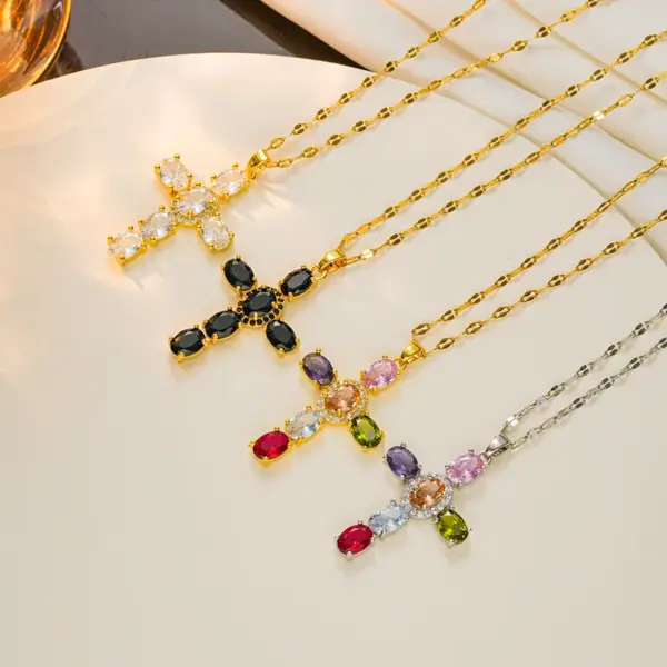 Wholesale Ig Style Simple Style Cross Titanium Steel Copper Zircon Pendant Necklace In Bulk