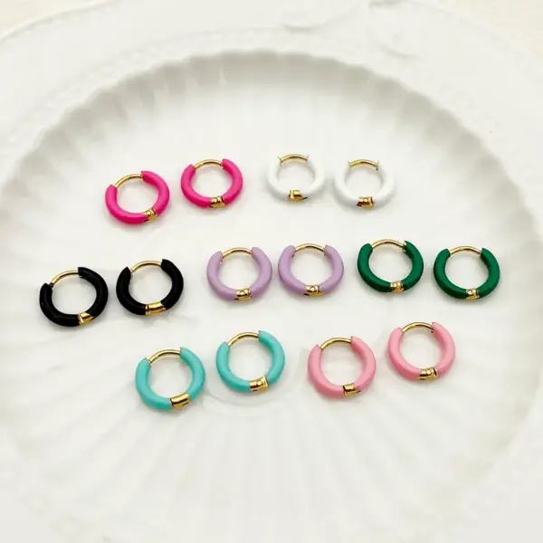 Wholesale PVD Coated Real Gold Plated 14K Gold Circle 304 Stainless Steel Sweet Streetwear Waterproof Non Tarnish Earrings