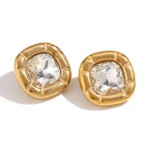 Ear Studs-Golden-White Zirconium