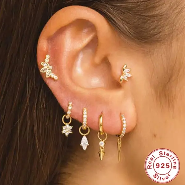 1 Piece Ear Cartilage Rings & Studs Fashion Geometric 925 Sterling Silver Inlay Zircon