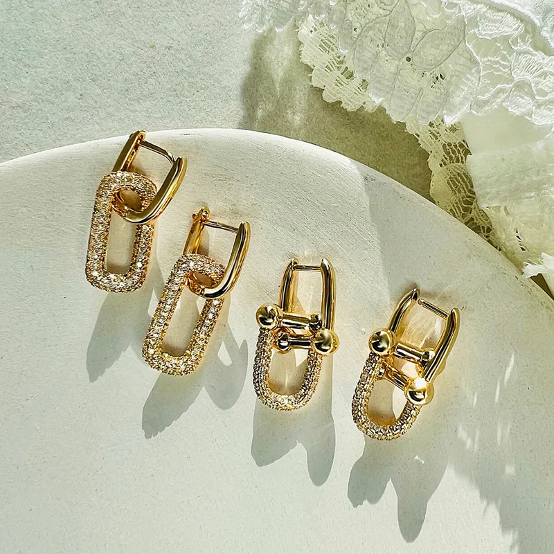 Wholesale Aogu European And American Ins Niche Copper Gold Plated Inlaid Zircon Geometric Earrings Female Affordable Luxury Fashion High-grade All-mat