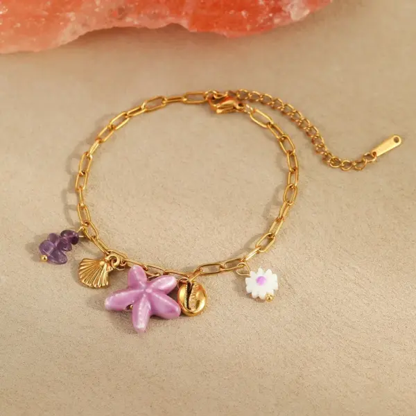 Wholesale PVD Coated Real Gold Plated Starfish Conch Coral 304 Stainless Steel Vacation Marine Style Waterproof Non Tarnish Jewelry Set