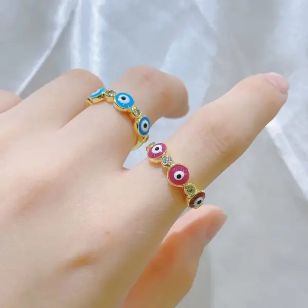 Wholesale Fashion Eye Copper Enamel Zircon Open Ring