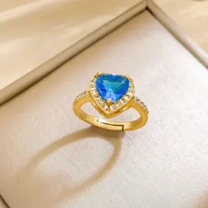 JZ246 Ocean Blue Heart Ring / Gold