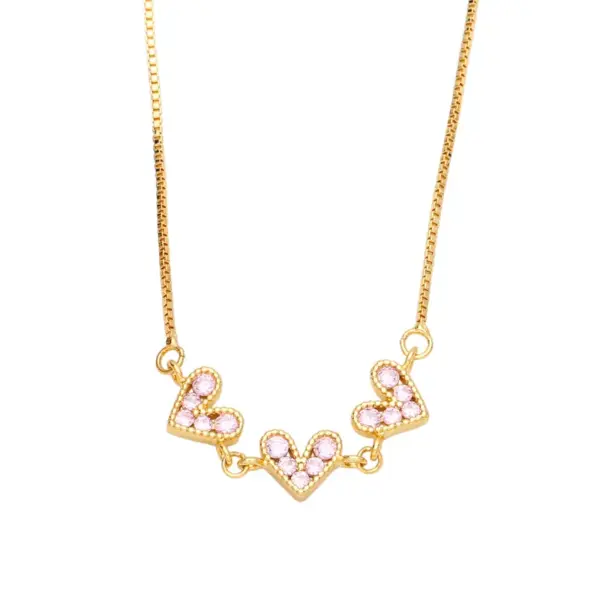 Fashion Color Zircon Heart Shape Stitching Copper Necklace