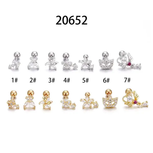 Wholesale Fashion Cross Star Butterfly Stainless Steel Inlay Zircon Ear Studs 1 Piece